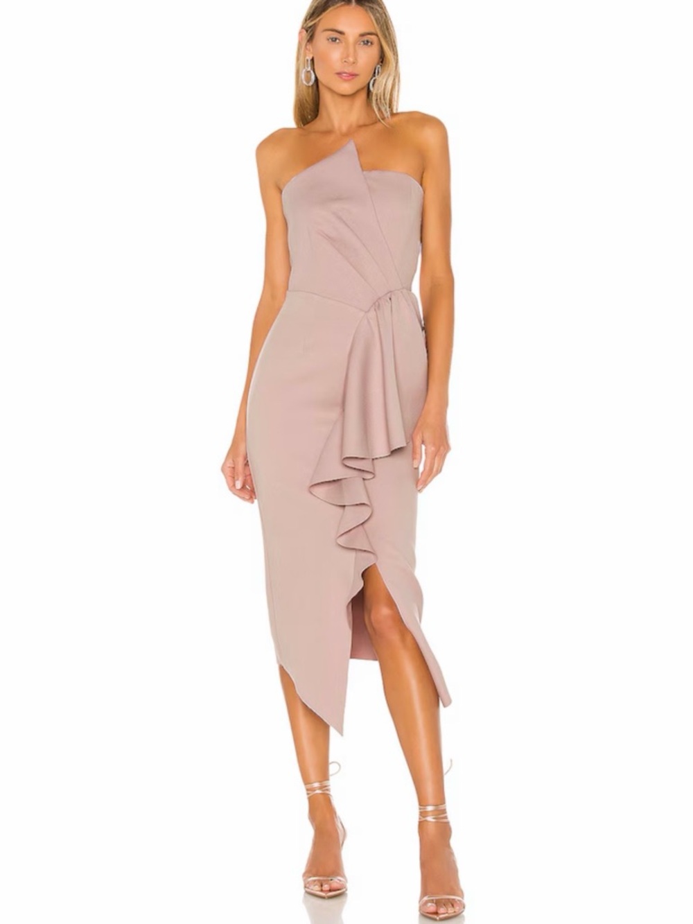 Elliatt One-Shoulder Reception Ruffle Midi Dress in Iris